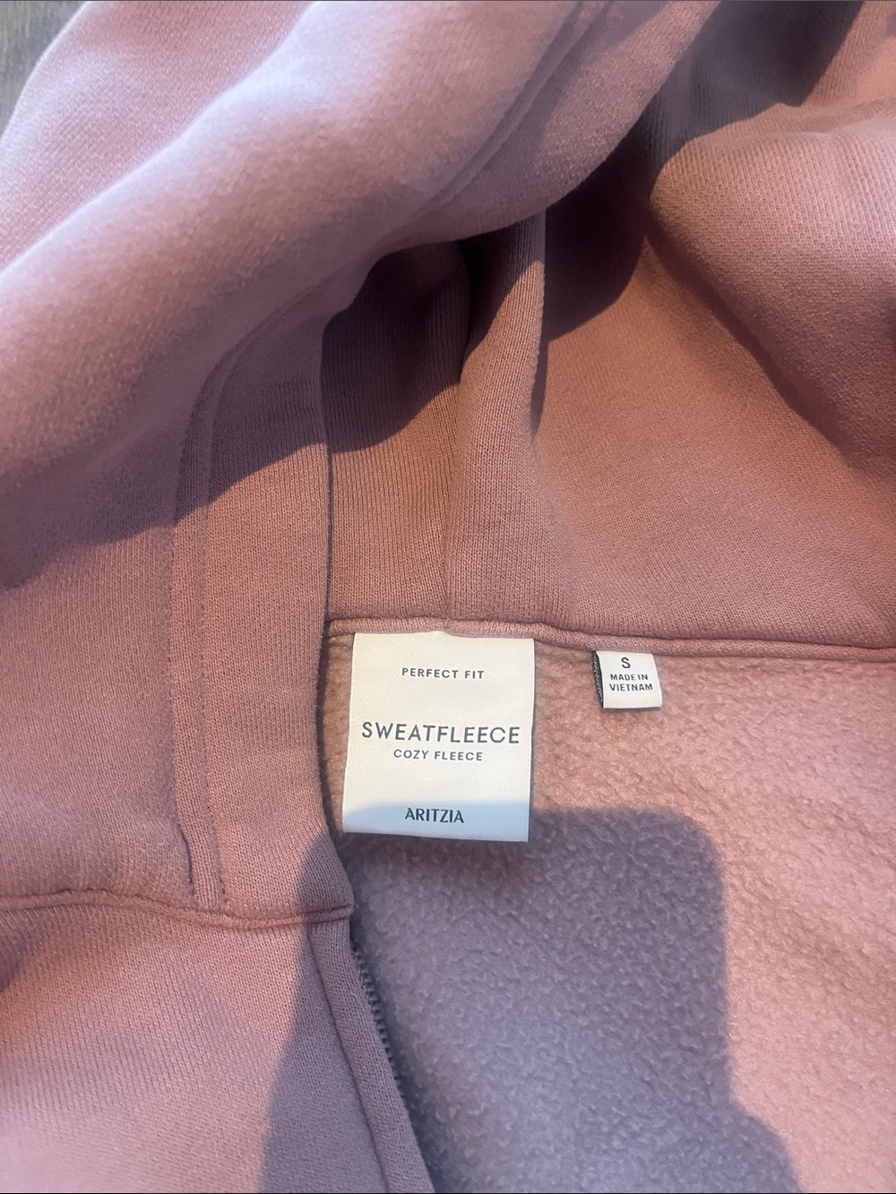 Aritzia Pink Hooded Crewneck Zip Sweater - Picture 2 of 2